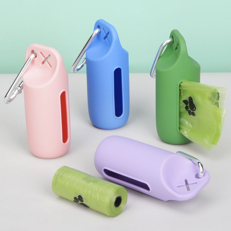Four silicone waste-bag dispensers with a refill roll