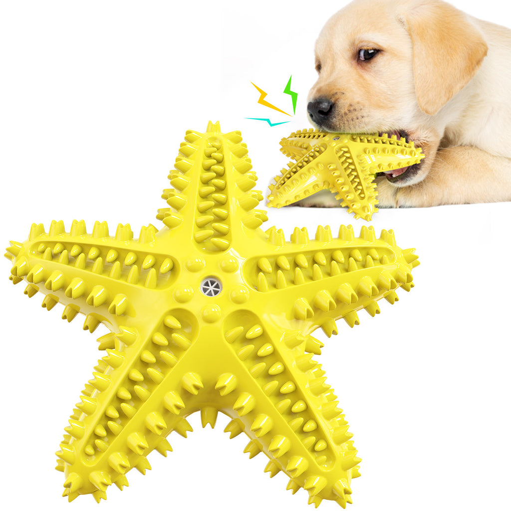 Yellow Starfish Chew on white with a dog inset