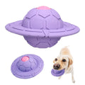 Purple UFO Disc ball and flat forms with a dog