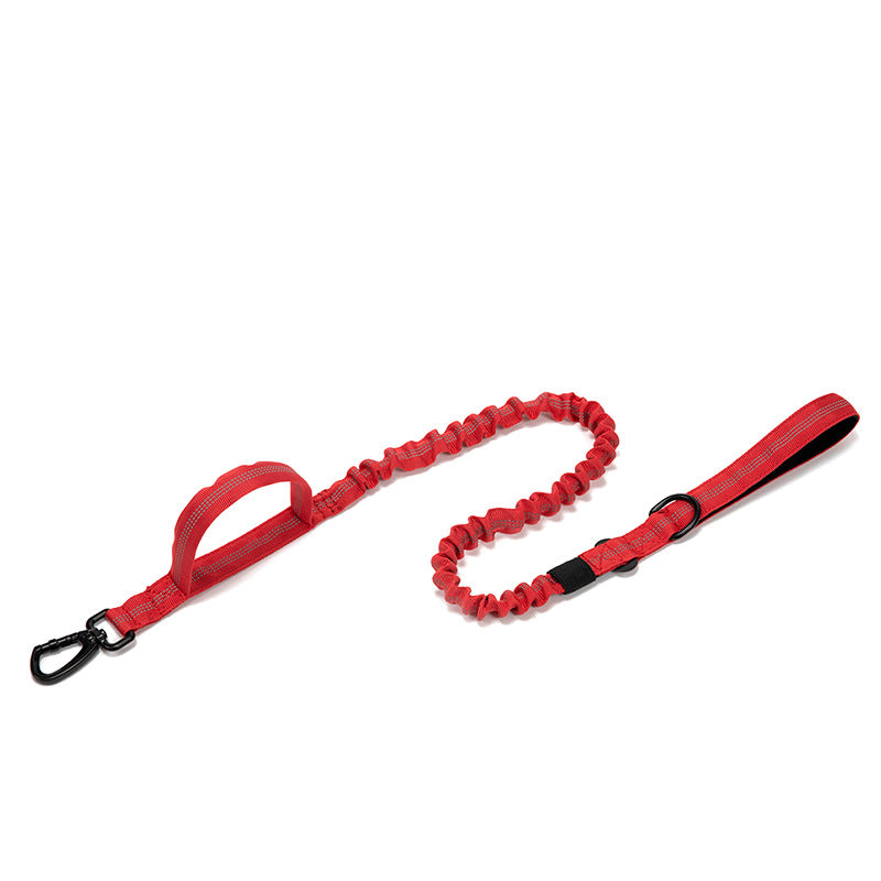 Red Bungee Lead laid out, reflective stitch