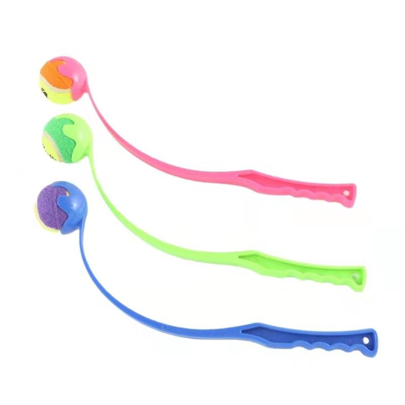 Pink, green, and blue Toss Wand with tennis-ball props