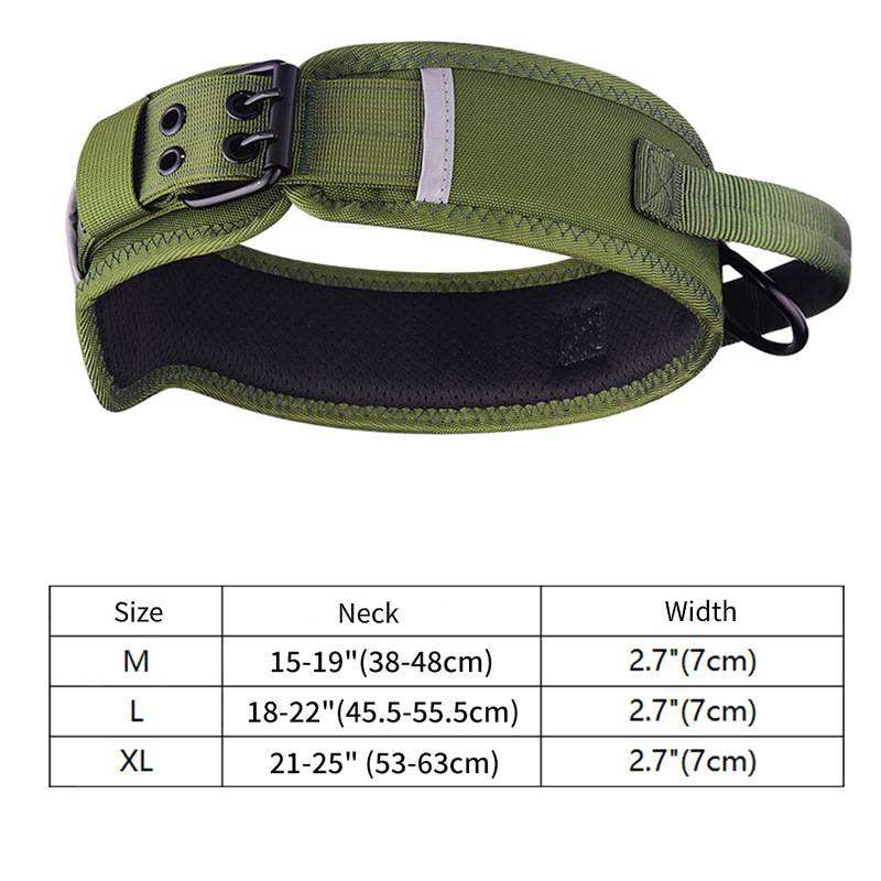 Tact Collar size chart, neck 15–25 in, width 2.7 in
