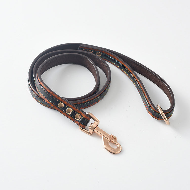Brown Leather Lead, rose-gold clip and D-ring