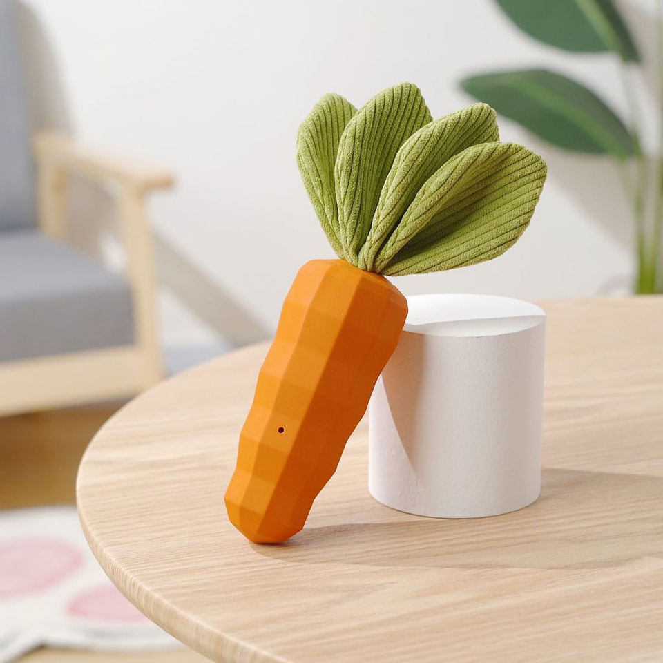 Orange Chew Carrot standing on a table