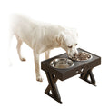 Labrador at a black Fold Stand with two steel bowls