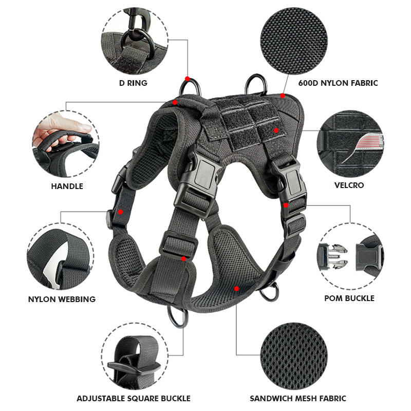 Black Tact Harness parts: 600D nylon, handle, mesh