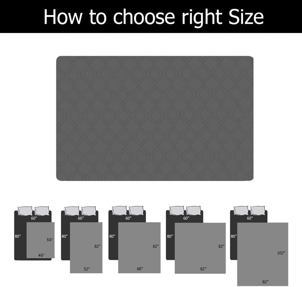 Sofa Cover size chart, 40×50 through 82×102 in