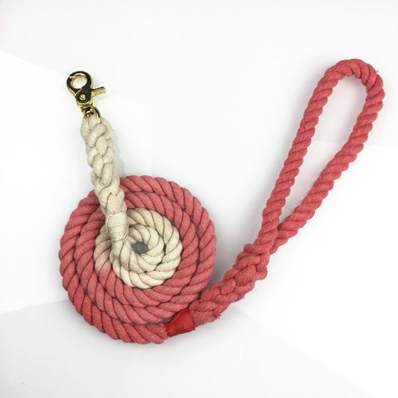 Pink-to-cream Rope Lead coiled on white