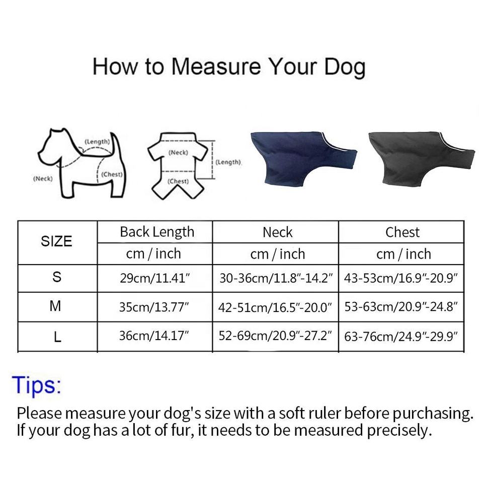 Calm Wrap size chart S–L, navy and gray flats