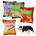 Four Chip Bag flavors; salt bag in a dog's mouth