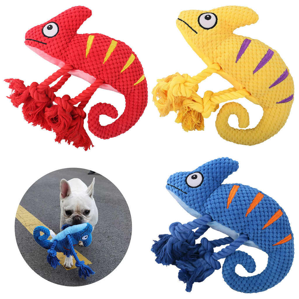 Red, yellow, and blue Plush Lizard on white