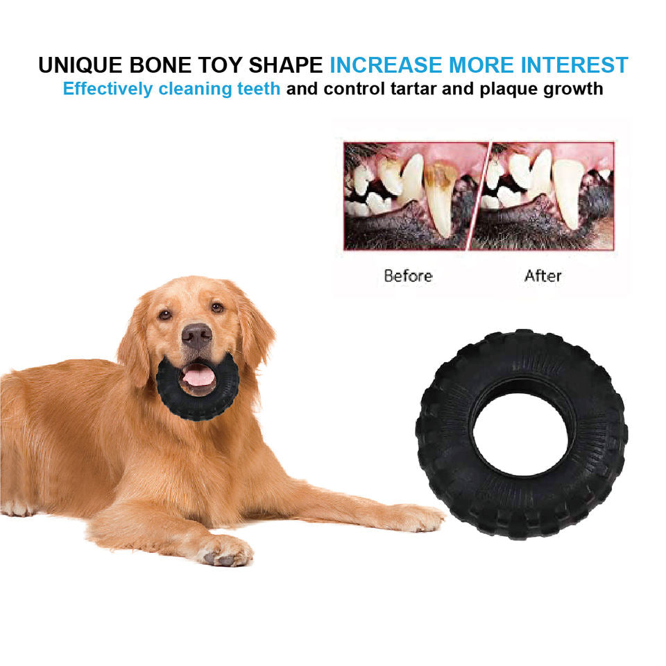 Golden retriever holding a Tyre Chew