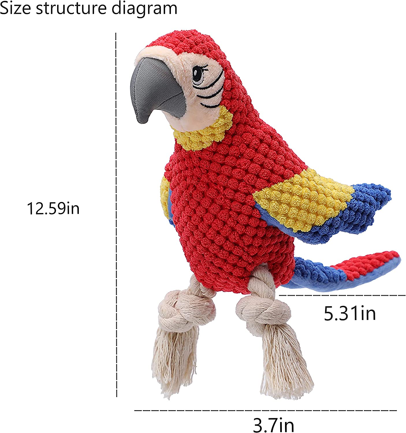 Plush Parrot size diagram, 12.59 in
