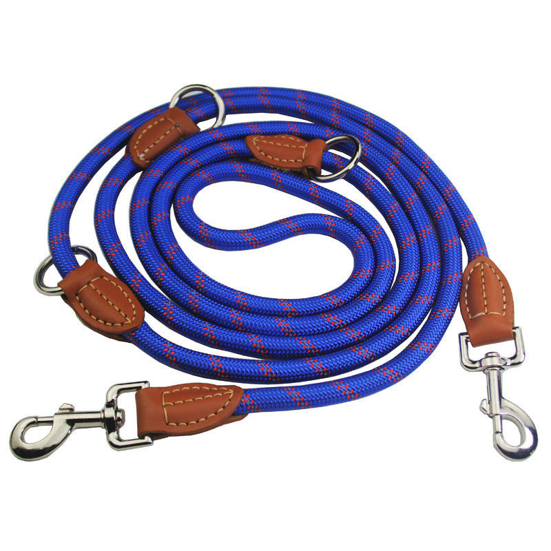 Blue Multi Lead coiled, dual clips and leather wraps