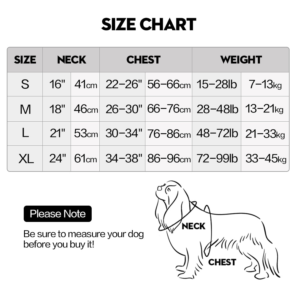 Lift Harness size chart S–XL, chest 22–38 in