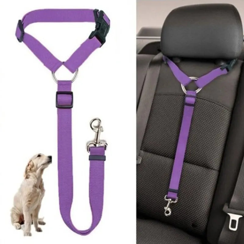 Purple Car Tether on a car headrest