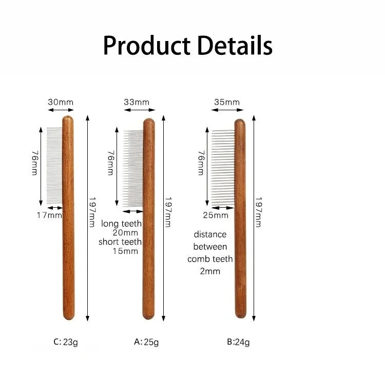 Wood Comb 197 mm handle, three tooth cuts