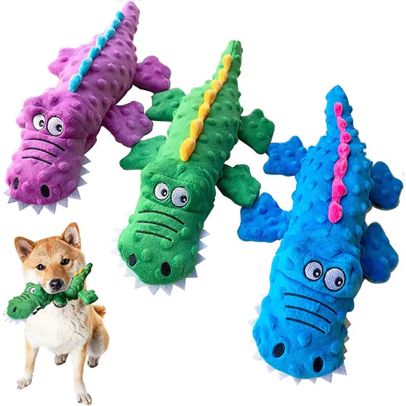 Purple, green, and blue Plush Croc on white