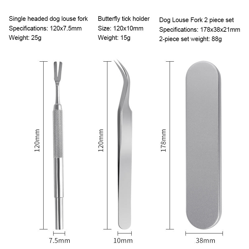 Tick Tool 120 mm fork and tweezers, 178 mm case
