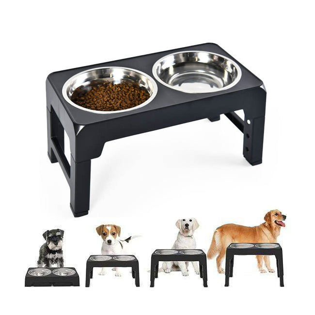 Black Bowl Stand at full height with two stainless bowls