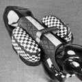 Black Saddle Pack with checkered pouches on a mannequin