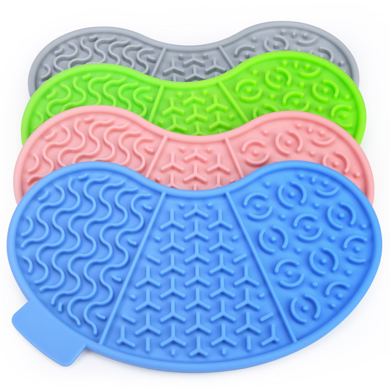 OrvelloGo lick mat in gray, green, pink, and blue stacked on white