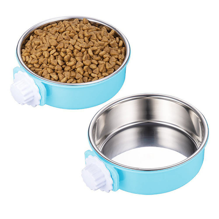 Blue Crate Bowl empty and with kibble