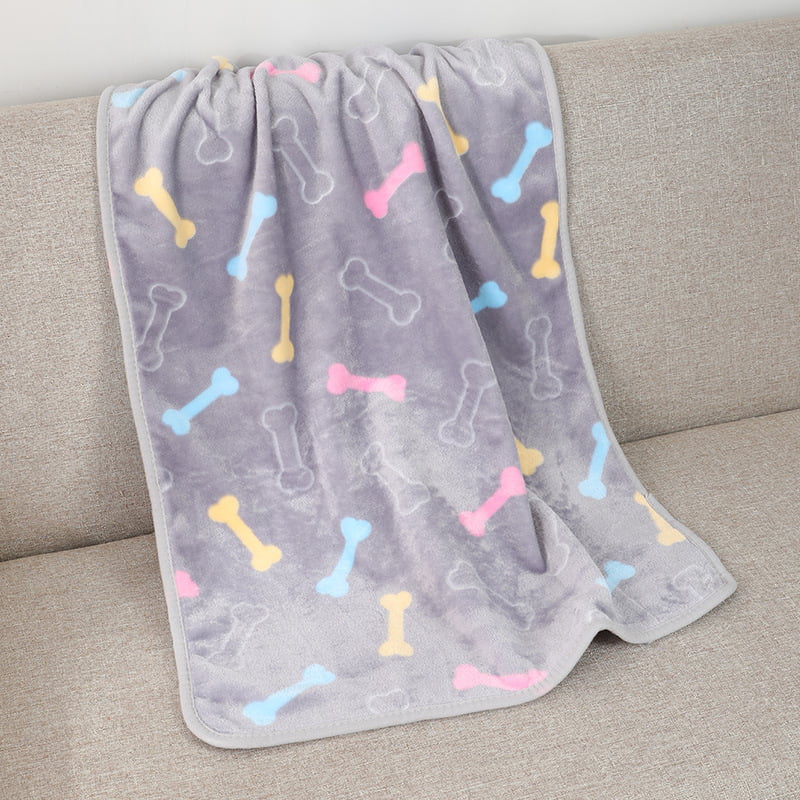 Pet Blanket, grey fleece with pastel bone prints
