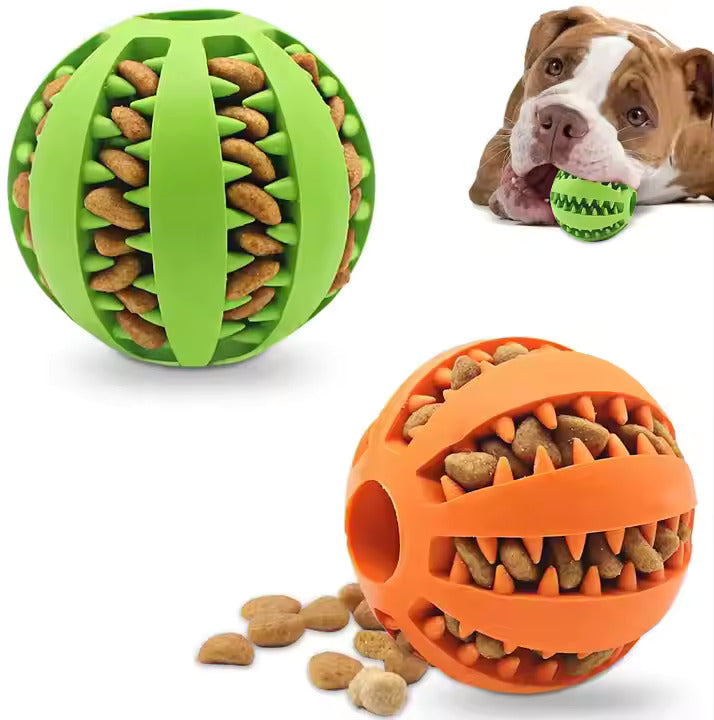 Orange and green Treat Ball with dry food in the ribs