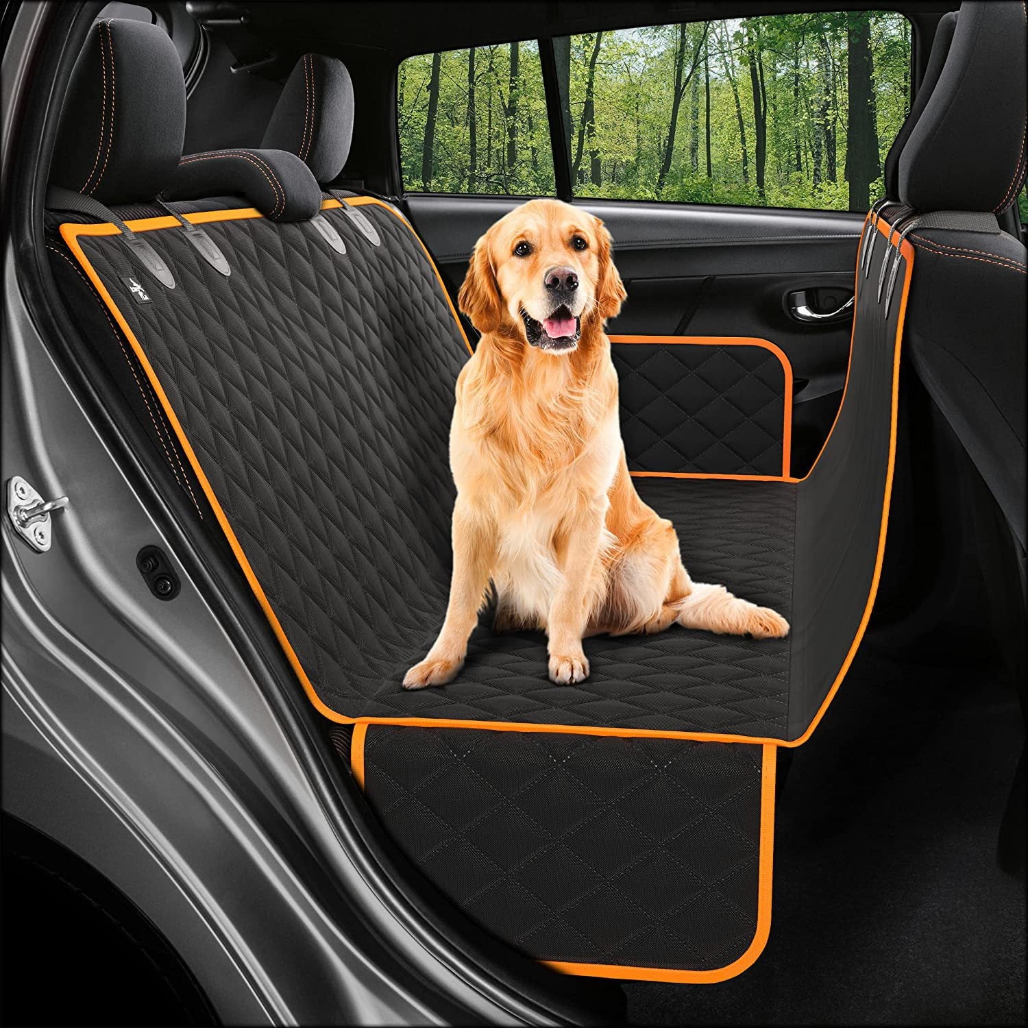Black Seat Cover hammock with a Golden Retriever