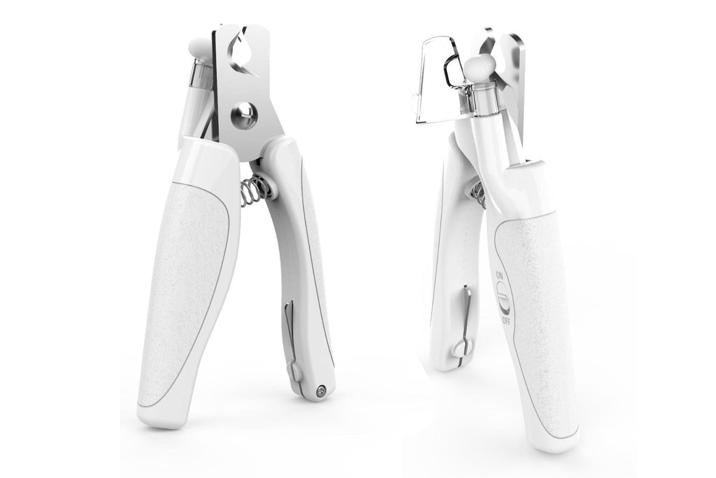 White Nail Clipper, two views with guard