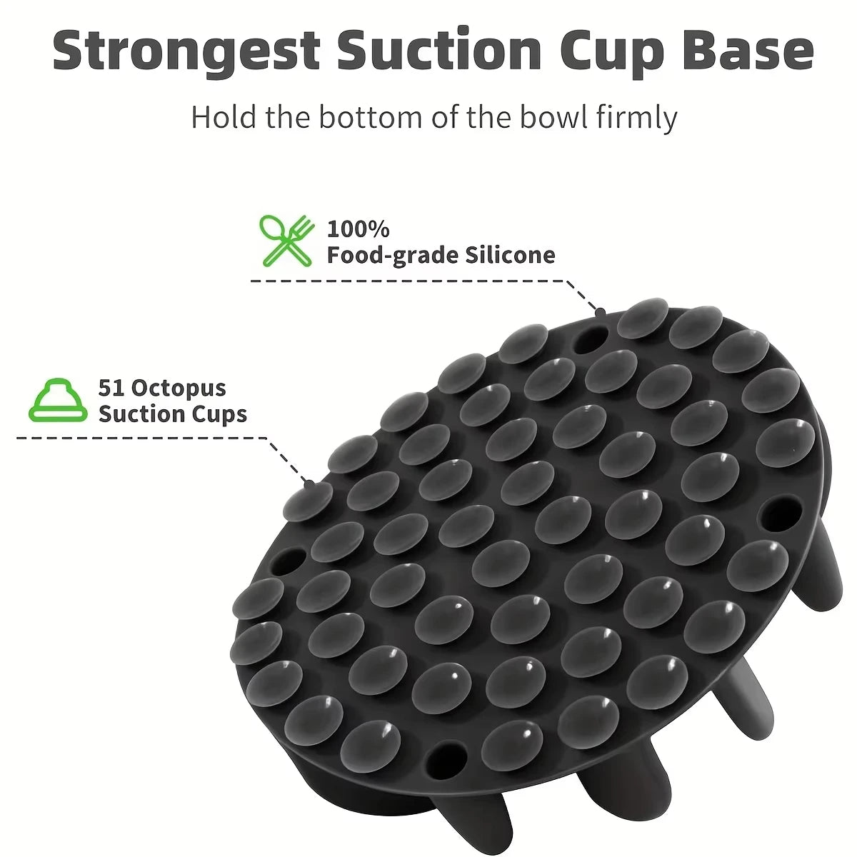 Underside of a gray slow-feed insert showing suction cups