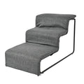 Grey three-step Pet Stairs with a black steel frame