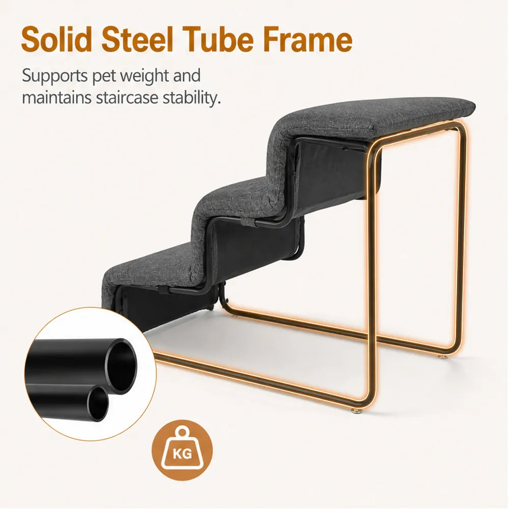 Pet Stairs steel-tube frame, English callout