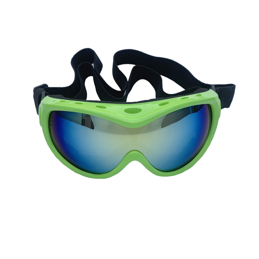 Lime-green wrap-around Dog Goggles, mirrored lens, same RS-202 mold
