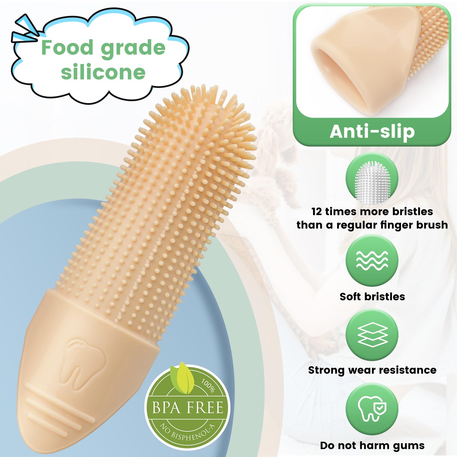 Finger Brush bristle and fit callouts