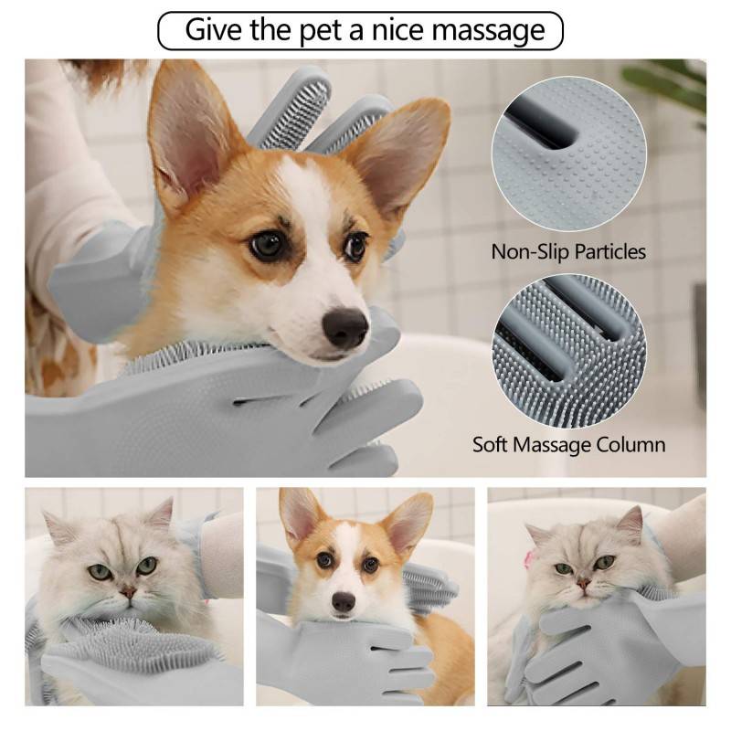 Bath Gloves in use on a dog and a cat
