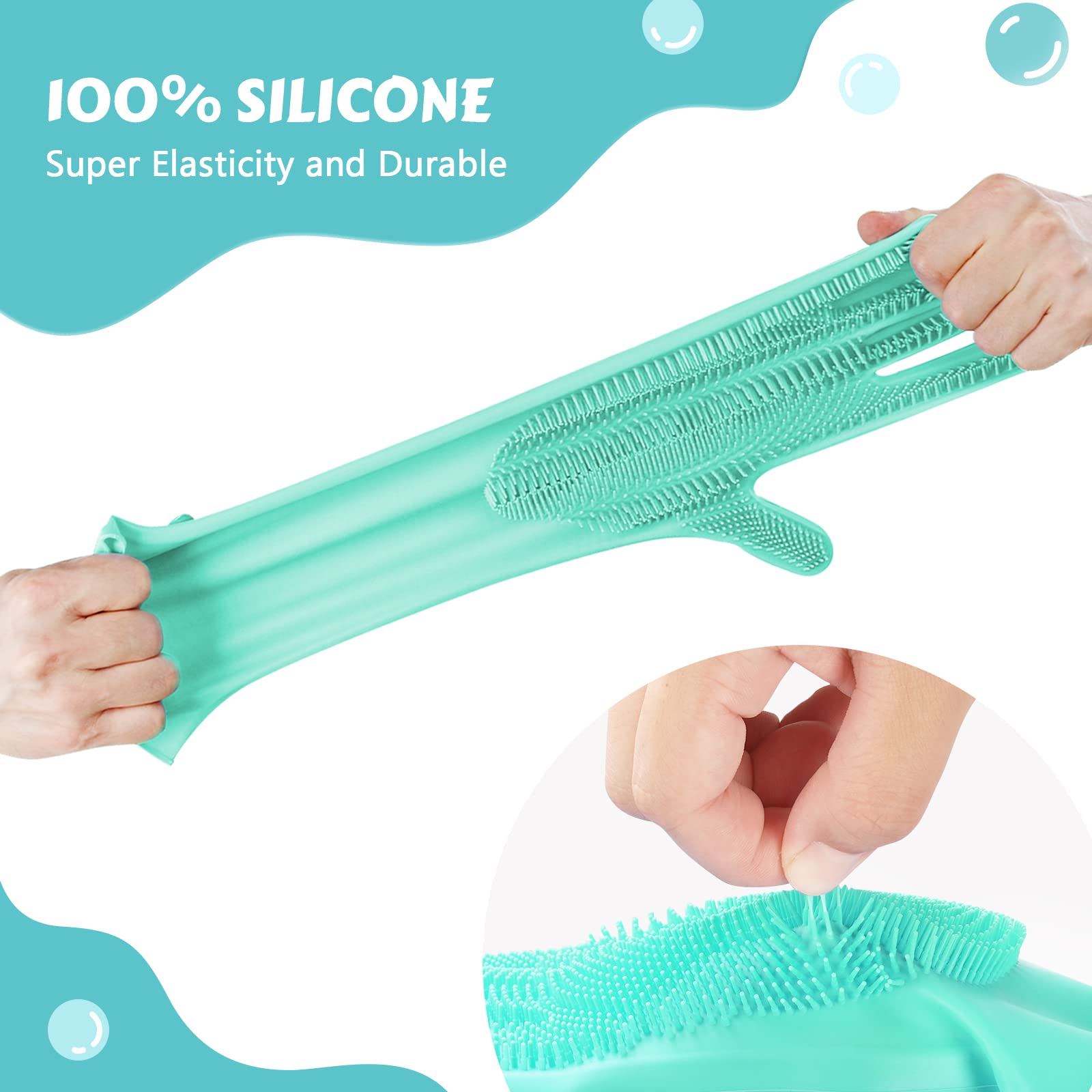 Green Bath Glove stretched to show elasticity