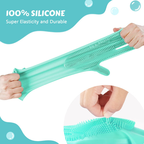 Green Bath Glove stretched to show elasticity