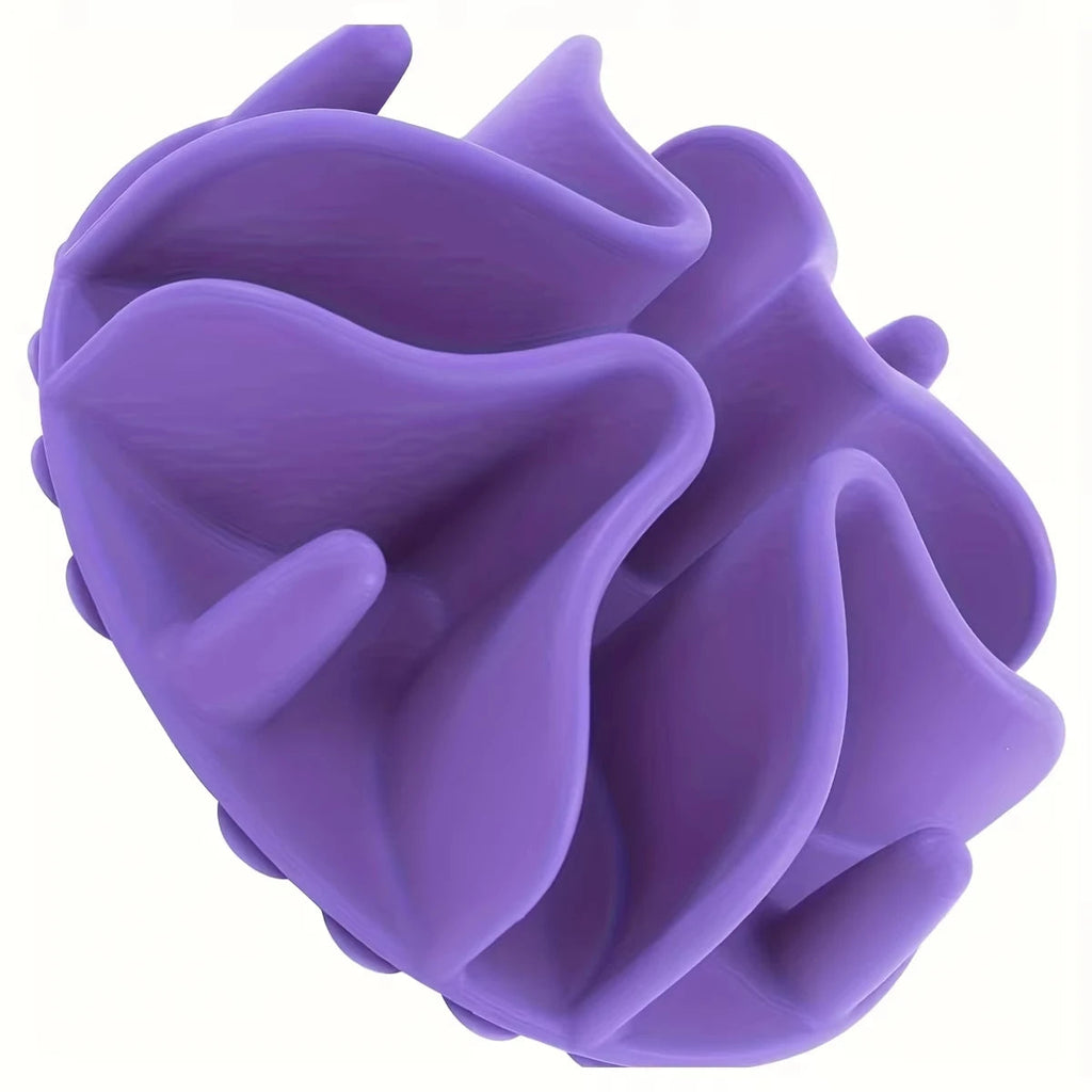 Purple silicone slow-feed insert, top view on white
