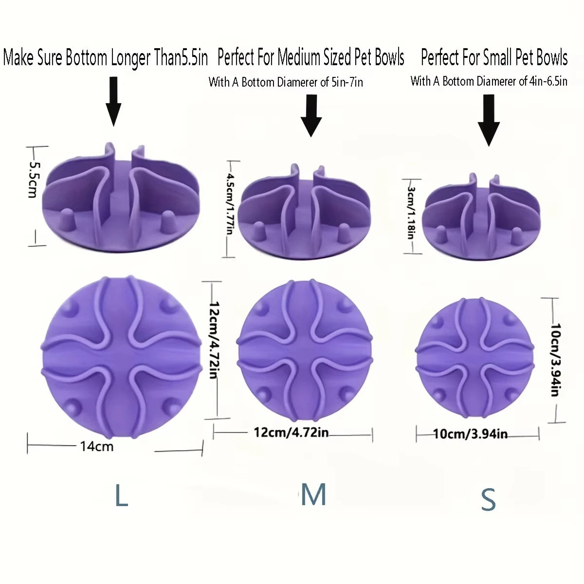 Size comparison of S, M, and L slow-feed inserts