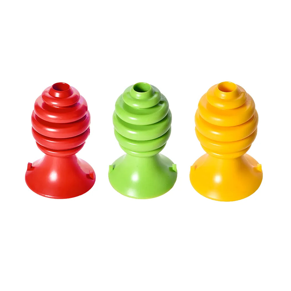 Red, green, and yellow Suction Tug, same TPR mold
