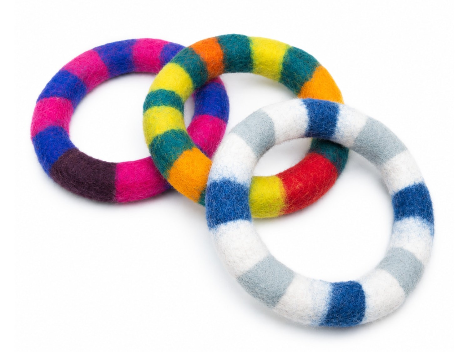 Three striped Felt Rings on white
