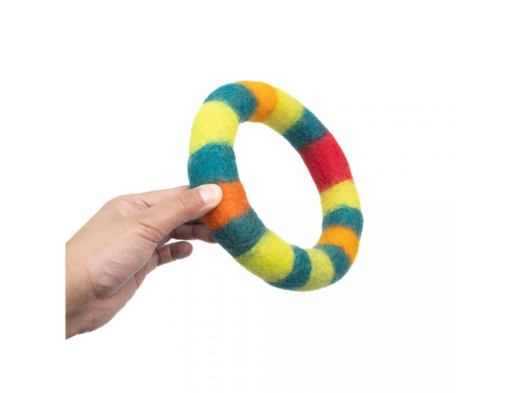 Hand holding a multi-color Felt Ring