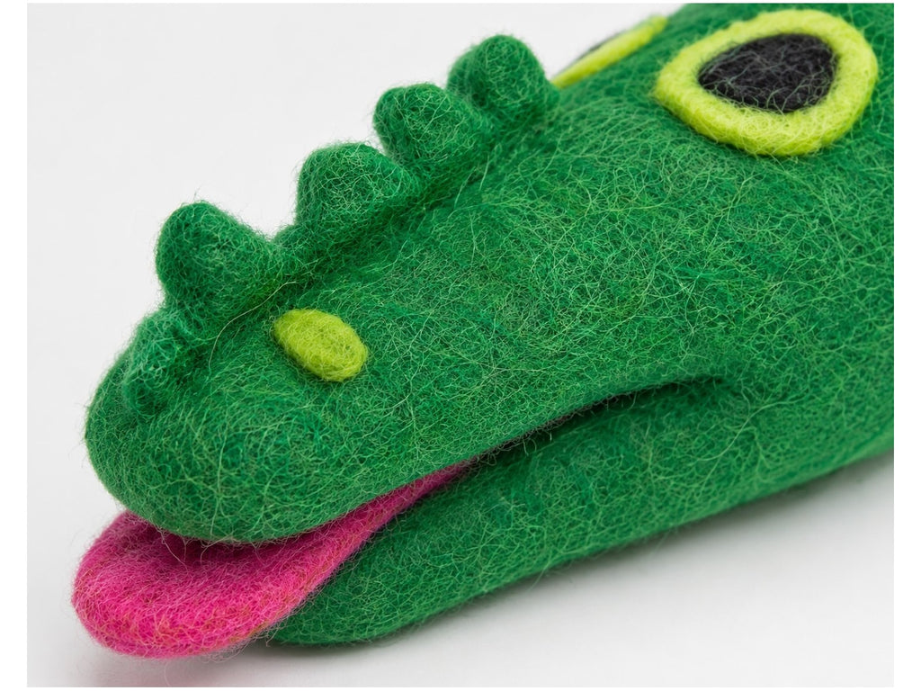Felt Alligator close-up, pink tongue