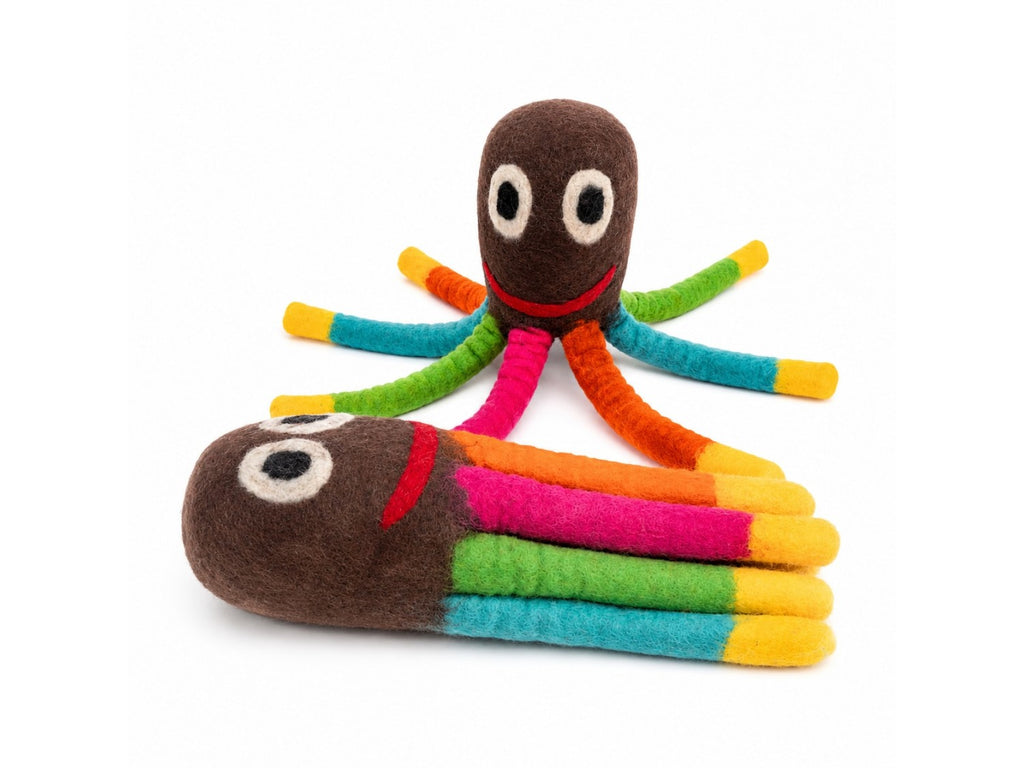 Two Felt Octopus toys on white